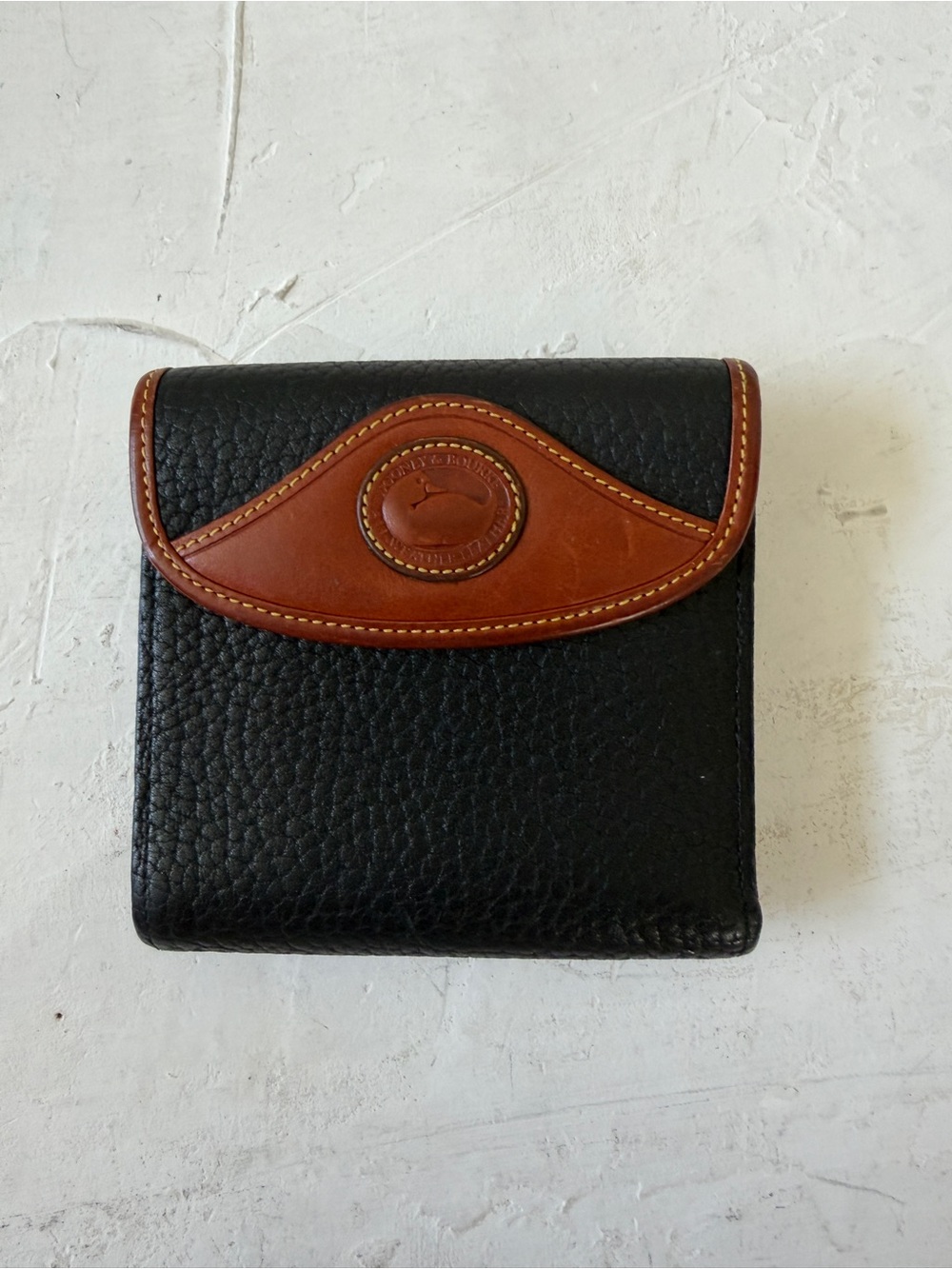 Vintage Dooney & Bourke Leather Card Wallet w/Kiss Lock Coin Purse Black & Brown